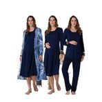 Effort Kadın Lacivert Hamile Lohusa Sabahlıklı Gecelik Ve Pijama Takımı Set Effortt, M, Effortt-9046-1-19804IGP27186407
