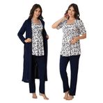 Effort Kadın Lacivert Hamile Lohusa Sabahlıklı Pijama Takımı 3'lü Set, L, EF8014EFR-19804IGP267598
