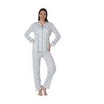 Effort Kadın Lacivert Pamuklu Desenli Uzun Kollu Önden Düğmeli Pijama Takımı, L, TYCZBF6O4N170808000420141-198IGP101402