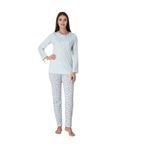 Effort Kadın Mavi Pamuklu Uzun Kolu Büyük Beden Pijama Takımı Effortt, 4XL, EF3065-198IGP100666