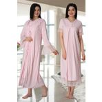 Effort Kadın Pembe Dantelli Hamile Lohusa Sabahlıklı Gecelik Takım, 2XL, EF5045EFF-19804IGP268556