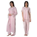 Effort Kadın Pembe Hamile Lohusa Sabahlıklı Pijama Takımı 3'lü Set, S, EF5044EFT-19804IGP266726