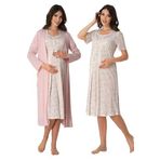Effort Kadın Pembe Pamuklu Hamile Lohusa Sabahlıklı Gecelik Takım, 2XL, EF8015-198IGP102554