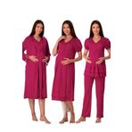 Effort Kadın Vişne Hamile Lohusa Sabahlıklı Gecelik Pijama Takımı 4'lü Set, L, Effortt-8026-2-19804IGP27186387
