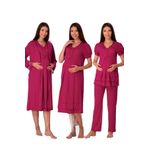 Effort Kadın Vişne Hamile Lohusa Sabahlıklı Gecelik Pijama Takımı 4'lü Set, XL, Effortt-8026-2-19804IGP27168404