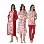 Effort Kadın Vişne Hamile Lohusa Sabahlıklı Gecelik Ve Pijama Takımı 4'lü Set Effortt, L, EF8016-198IGP102204