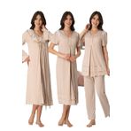 Effort Kadın Vizon Hamile Lohusa Sabahlıklı Gecelik Pijama Takımı 4'lü Set, L, Effortt-8026-2-19804IGP268020