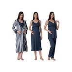 Effort Lacivert Kadın Hamile Lohusa Sabahlıklı Gecelik ve Pijama Set Takım 9036, XL, S9036EF-19804IGP27192833