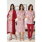 Effort Lohusa Pijama Takım Gecelik Sabahlık Set Effort 8016 - 2XL - Vişne