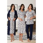 Effort Lohusa Pijama Takım Gecelik Sabahlık Set Effort 8016 - Lacivert