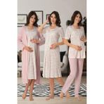 Effort Lohusa Pijama Takım Gecelik Sabahlık Set Effort 8016 - Pembe