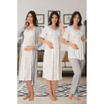 Effort Lohusa Pijama Takım Gecelik Sabahlık Set Effort 8016 - XL - Gri