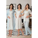 Effort Lohusa Pijama Takım Gecelik Sabahlık Set Effort 8016 - XL - Mavi
