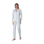 Effort Pamuklu Mavi Çizgili Önden Düğmeli Uzun Kollu Kadın Pijama Takımı, M, EF2452-198IGP101282
