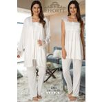 Effort Pijama Lohusa Trend Effort Hamile Pijama Sabahlık Seti 3 'lü Pamuklu Penye