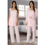 Effort Pijama Lohusatrend Hamile Pijama Sabahlık Seti 3 'lü Pamuklu Penye