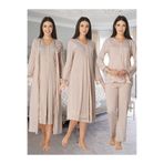 Effort Pijama Zerre Bebe Kadın Sütlü Kahve Hamile Lohusa Uzun Kollu 4'lü Set Pijama Takımı 2426