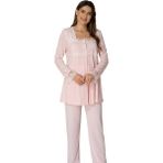 Effortt 2015 Pembe Renk Uzun Kollu Dantelli Lohusa Pijama Takımı