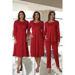 Effortt 2020 Vişne Renk Sabahlıklı Gecelikli Hamile Pijama Takımı