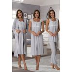 Effortt 2305 Gri Renk Sabahlıklı ve Gecelikli Kadın Pijama Takımı
