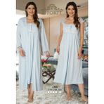 Effortt 2305 Mavi Renk Sabahlıklı ve Gecelikli Kadın Pijama Takımı