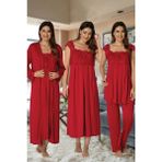 Effortt 2305 Vişne Renk Sabahlıklı ve Gecelikli Kadın Pijama Takımı