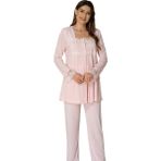 Effortt 2403 Pembe Renk Uzun Kollu Dantelli Lohusa Pijama Takımı