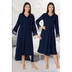 Effortt 2425 Lacivert Renk Sabahlıklı Lohusa Gecelik Takımı