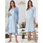 Effortt 9045 Mavi Renk Sabahlıklı Kadın Hamile Gecelik