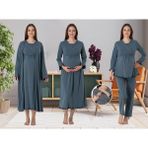 Effortt Dvina Effortt Lohusa 4'lü Set - Sabahlık/pijama Takımı/gecelik İndigo - 4046 - XL