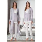 Effortt Gri Sabahlıklı Hamile Lohusa Pijama Takımı - 2XL