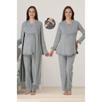 Effortt Gri Sabahlıklı Hamile Lohusa Pijama Takımı