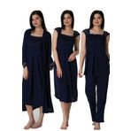 Effortt Kadın Lacivert Lohusa Hamile Pijama Takımı 4'lü Set
