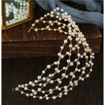 Eflamel Design Kristal Beyaz Taşlı Incili Gelin Tacı Saç Aksesuarı, Nikah,düğün,kına,nişan Tacı Saç Aksesuarı 35cm