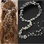 Eflamel Design Kristal Taşlı Ekru Zarif Ful İncili Gelin Tacı Saç Aksesuarı Nişan,Nikah,Kına Saç Aksesuarı