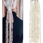 Eflamel Design Kristal Taşlı Incili Gelin Tacı Beyaz Saç Zinciri Saç Aksesuarı, Nikah,düğün,kına,nişan Tacı