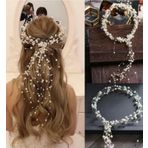 Eflamel Design Kristal Taşlı Incili Gelin Tacı Saç Aksesuarı Büyük Boy Nişan, Düğün, Kına, Nikah Tacı Saç Aksesuarı