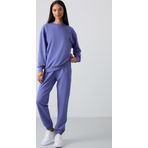 Eflatun Basic Pamuklu O Yaka Oversize Lastik Paça Kadın Eşofman Takım - 95287