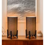 EFLIGHTDESIGN 2'li Ahşap Abajur Siyah Modern Şık Yatak Odası Salon Masa Lambası - Siyah - Kahverengi