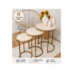 EFLORA DESIGN 3’lü Zigon Sehpa Seti Yuvarlak Metal Ayaklı Traverten Desenli Modern Sehpa (VAZO SETİ HEDİYELİ)