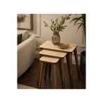 EFLORA DESIGN Premium Masif Gürgen Ağacı Ayaklı MDF Zigon Sehpa 3’lü Set Mat Traverten Modern Tasarım