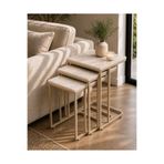 EFLORA DESIGN Tekerlekli Zigon Sehpa 3’lü Set –Açık Kahve Metal Ayaklı Traverten Melamin Kaplama Şık Tasarım