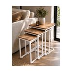 EFLORA DESIGN Tekerlekli Zigon Sehpa 3’lü Set – Metal Ayaklı Atlantik Çam Melamin Kaplama İç İçe Geçen Şık Tasarım