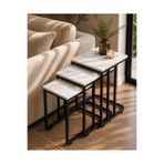 EFLORA DESIGN Tekerlekli Zigon Sehpa 3’lü Set – Metal Ayaklı Mermer Melamin Kaplama İç İçe Geçen Şık Tasarım