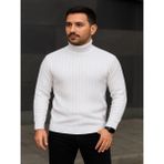 Efnaz Style Erkek Balıkcı Yaka Bağazlı Triko Kazak Pamuklu Kalın Fitilli Dokuma, Regular Fit Uzun Kollu Kışlık Model - Beyaz - Saks Mavisi - Beyaz - XL