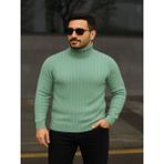 Efnaz Style Erkek Balıkcı Yaka Bağazlı Triko Kazak Pamuklu Kalın Fitilli Dokuma, Regular Fit Uzun Kollu Kışlık Model - Mint Yeşili - XL