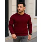 Efnaz Style Erkek Bisiklet Yuvarlak Yaka Triko Kazak Pamuklu Kalın Fitilli Dokuma, Regular Fit Uzun Kollu Kışlık Model - Bordo - XL