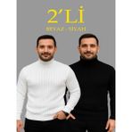 Efnaz Style Erkek Fitilli Triko Kazak 2li Set Beyaz Siyah Regular Balıkcı Yaka Tam Boğazlı Triko Seti Modeli Kazak - Beyaz - Siyah - XL