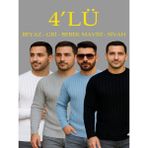 Efnaz Style Erkek Fitilli Triko Kazak 4’lü Set – Beyaz, Bebek Mavisi, Gri, Siyahkalın Dokuma Pamuklu Regular Fit Bisiklet Yaka Uzun Kollu Kışlık ve Baharlık Rahat Triko Kombini - XL