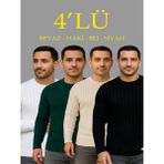Efnaz Style Erkek Fitilli Triko Kazak 4’lü Set – Beyaz, Haki, Bej, Siyahkalın Dokuma Pamuklu Regular Fit Bisiklet Yaka Uzun Kollu Kışlık ve Baharlık Rahat Triko Kombini - 2XL